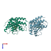 PDB entry 5uq0 coloured by chain, top view.