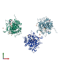 PDB entry 5uqf coloured by chain, front view.