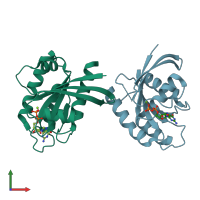 PDB entry 5uqw coloured by chain, front view.