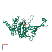 Monomeric assembly 1 of PDB entry 5uqx coloured by chemically distinct molecules, top view.