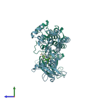 PDB entry 5ur1 coloured by chain, side view.