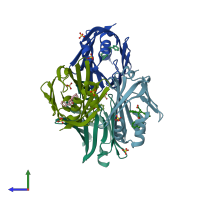 PDB entry 5ura coloured by chain, side view.