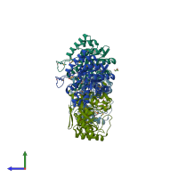 PDB entry 5usw coloured by chain, side view.