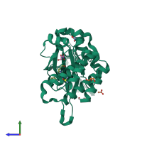 PDB entry 5ut6 coloured by chain, side view.