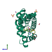 PDB entry 5ut7 coloured by chain, side view.