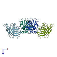 PDB entry 5utt coloured by chain, top view.