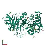 PDB entry 5uu9 coloured by chain, front view.