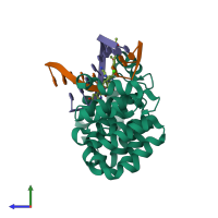 PDB entry 5uuh coloured by chain, side view.