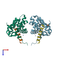 PDB entry 5uum coloured by chain, top view.