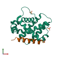 PDB entry 5uup coloured by chain, front view.