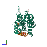 PDB entry 5uup coloured by chain, side view.