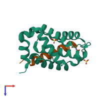 PDB entry 5uup coloured by chain, top view.