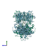 PDB entry 5uw7 coloured by chain, side view.