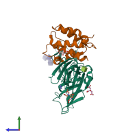 PDB entry 5uwc coloured by chain, side view.