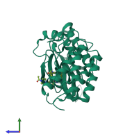 PDB entry 5uwd coloured by chain, side view.