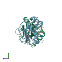 PDB entry 5uwm coloured by chain, side view.