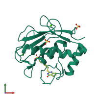 Monomeric assembly 1 of PDB entry 5uwn coloured by chemically distinct molecules, front view.