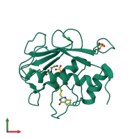 Monomeric assembly 2 of PDB entry 5uwn coloured by chemically distinct molecules, front view.