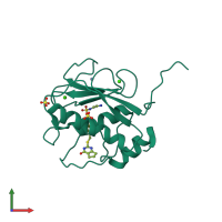 Monomeric assembly 3 of PDB entry 5uwn coloured by chemically distinct molecules, front view.