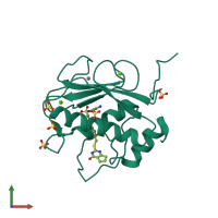 Monomeric assembly 4 of PDB entry 5uwn coloured by chemically distinct molecules, front view.
