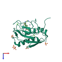 Monomeric assembly 4 of PDB entry 5uwn coloured by chemically distinct molecules, top view.