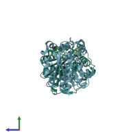 PDB entry 5uxz coloured by chain, side view.