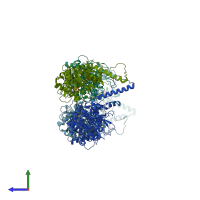 PDB entry 5uyx coloured by chain, side view.