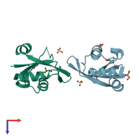 PDB entry 5uzg coloured by chain, top view.