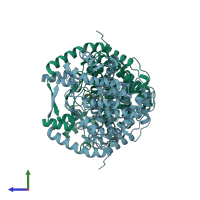 PDB entry 5uzp coloured by chain, side view.