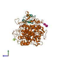 PDB entry 5uzu coloured by chain, side view.