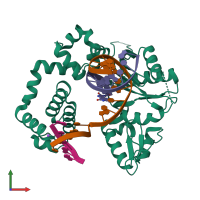 PDB entry 5v1g coloured by chain, front view.