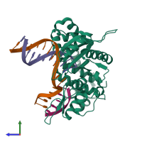 PDB entry 5v1g coloured by chain, side view.