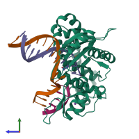 PDB entry 5v1j coloured by chain, side view.