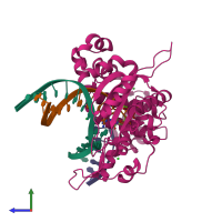 PDB entry 5v1r coloured by chain, side view.