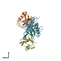 PDB entry 5v1z coloured by chain, side view.