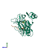 PDB entry 5v22 coloured by chain, side view.