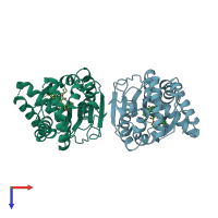 PDB entry 5v42 coloured by chain, top view.