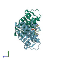 PDB entry 5v4r coloured by chain, side view.