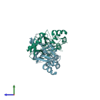 PDB entry 5v6b coloured by chain, side view.