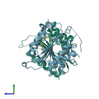 PDB entry 5v6u coloured by chain, side view.