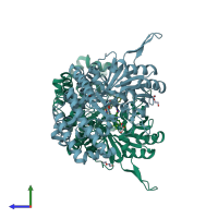 PDB entry 5v7i coloured by chain, side view.