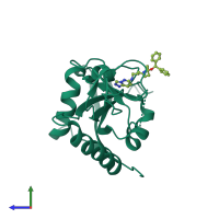 PDB entry 5v7t coloured by chain, side view.