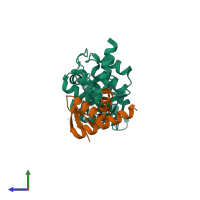 PDB entry 5v89 coloured by chain, side view.