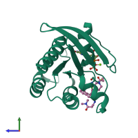 PDB entry 5v9o coloured by chain, side view.