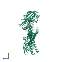 PDB entry 5va1 coloured by chain, side view.