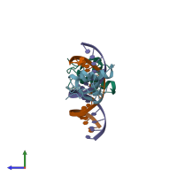 PDB entry 5va7 coloured by chain, side view.