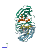 PDB entry 5vaa coloured by chain, side view.