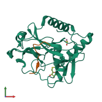 Hetero dimeric assembly 1 of PDB entry 5vac coloured by chemically distinct molecules, front view.