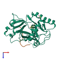 Hetero dimeric assembly 1 of PDB entry 5vac coloured by chemically distinct molecules, top view.