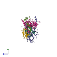 PDB entry 5vai coloured by chain, side view.